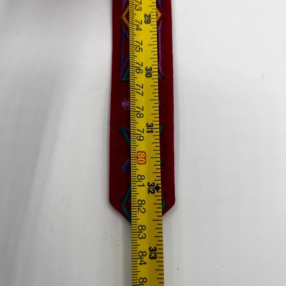 Vintage Comeco Belt Red‎ Velvet Embroidered Geometric Pattern Size S/M KIDS